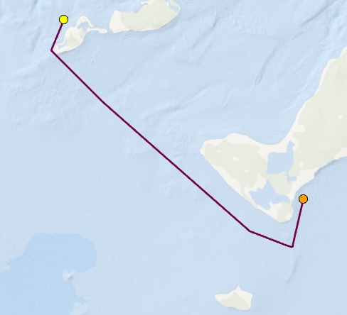 Shortest water distance to travel between two points Shortest water distance to travel between two points